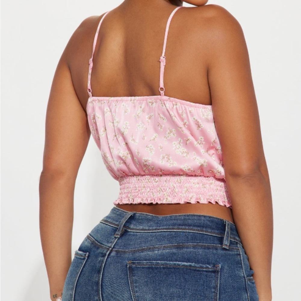 Fashion Nova Pink Floral Tie-Front Smocked Cami - Picture 2 of 7